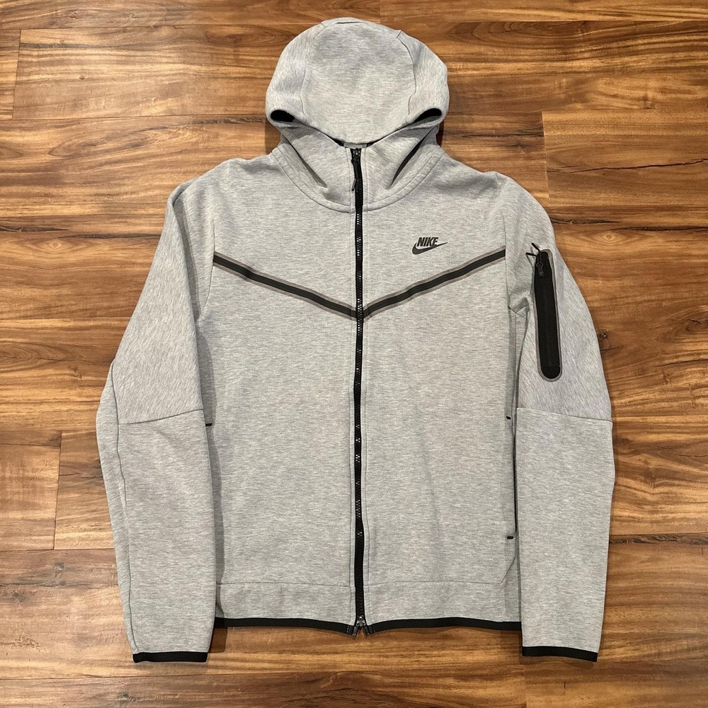 Nike Hoodie Mens Medium Gray Tech Fleece Windrunner Full Zip Swoosh Sweatshirt